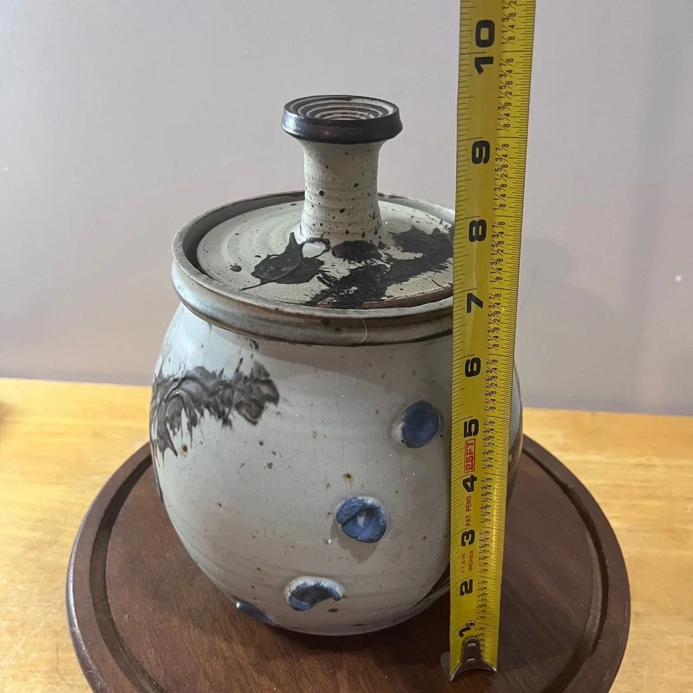 Vtg Middle Earth Studio Pottery Lidded Jar Cannister Brutalist Stoneware 9